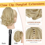 KooKaStyle Ponytail Extension, 10" Short Claw Clip in Pony Tails Hair Extensions Curly Wavy Synthetic Drawstring Hairpieces for Women(Light Ash Blonde)