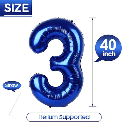 3 Balloon - Night Blue Birthday Number Balloons, 40 Inch Party Decorations | - Image 5