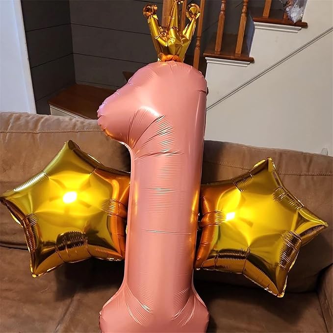 Crown Pink Number 1 Balloon for Girls 1st Birthday Party, 40 Inch Large Number - Image 4