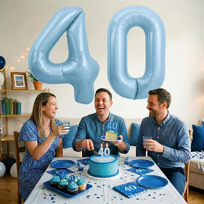 TONIFUL 40 Inch Pastel Blue Number 0 Foil Balloon Large Mylar Foil Digital 0 - Image 4