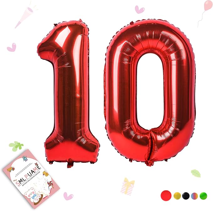 1pc Red Balloon, 40 Inch Number 10 Foil, by Smlpuame