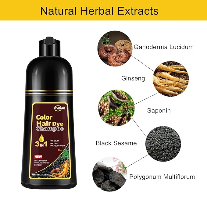 Instant Chestnut Hair Color shampoo, Chestnut Brown Hair Dye Shampoo 3 in 1 for Women Men, Herbal Brown Hair Shampoo, Dark Hair Colors in Minutes 500ml