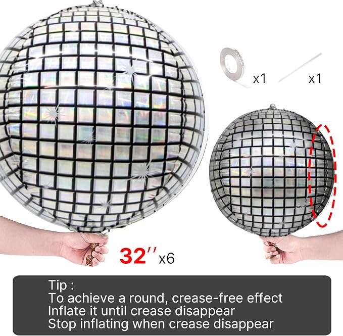 PartyWoo Silver Disco Ball Large Giant 4D Jumbo Foil Balloons 6pcs 32 Inch | 32 - Image 4