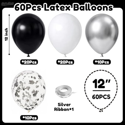 White Black Silver Balloons, Baby Shower, Anniversary, Graduation, Wedding - Image 2