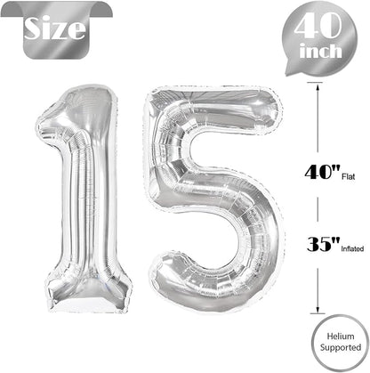 Silver Number 15 Balloon 40 Inch, 15th Birthday Decorations Men Women | Foil - Image 5