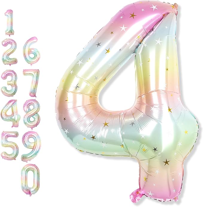 Foil 4 Balloon, Rainbow Number 4 Balloons by Froova