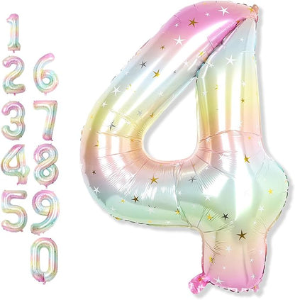 Foil 4 Balloon, Rainbow Number 4 Balloons by Froova