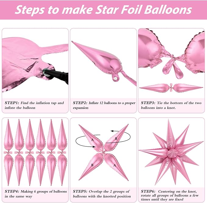 60 Pcs Star Balloons Explosion 12 Point Foil Cone Balloons Magic Balloon Large - Image 6