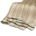 YoungSee Blonde Clip in Hair Extensions Ash Blond Highlight Bleach Blond Human Hair Clip in Extensions Dyable Blonde Real Human Hair Extensions Clip ins for Women 120G 14Inch 7Pcs