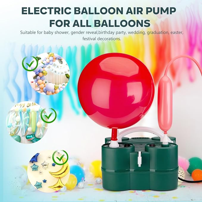 Voircoloria Balloon Pump Electric, 3-in-1 Portable Automatic Dual Nozzle - Image 6