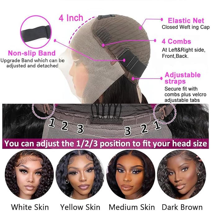 Aomllute 28 Inch Deep Wave Lace Front Wigs Human Hair 200 Density 13x4 HD Lace Frontal Wigs Human Hair Pre Plucked Deep Curly Glueless Wigs for Women Natural Black