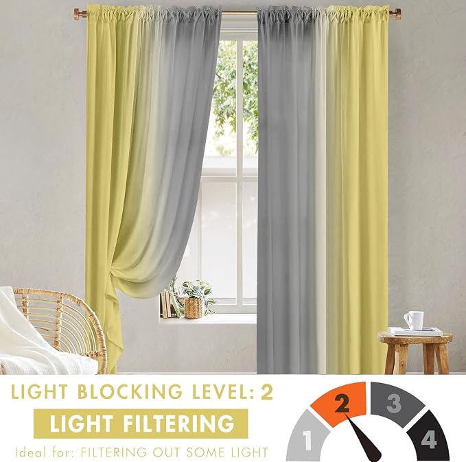 Yellow and Grayish Curtains for Living Room 84 Inch Length Ombre Curtains 2 - Image 4
