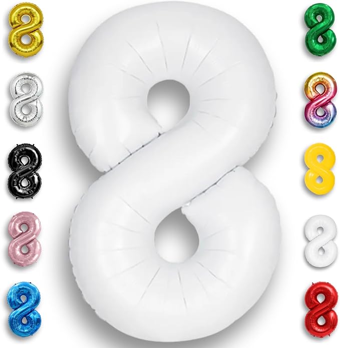 White Number Balloon 8 Mylar Foil Balloons 32 inch by Unknown