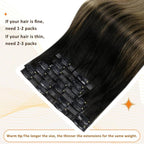 Full Shine Clip in Hair Extensions Black Ombre Real Hair Clip in Extensions Balayage Light Brown Mix Blonde Seamless Hair Extension Softness 18 Inch 8 PCS 120 G