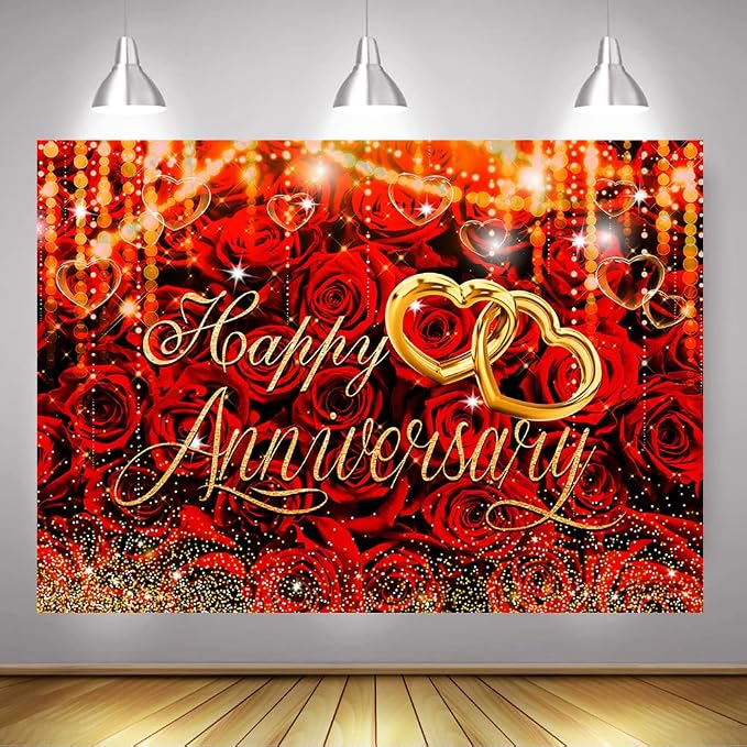 Mocsicka 7x5 ft Happy Anniversary Backdrop Wedding Anniversary Party Decoration - Image 6