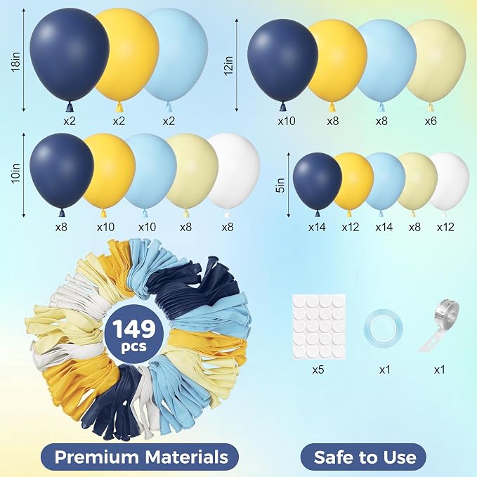 Ouddy Party 149Pcs Blue and Yellow Balloon Garland Kit 18 12 10 5 Inch | - Image 3