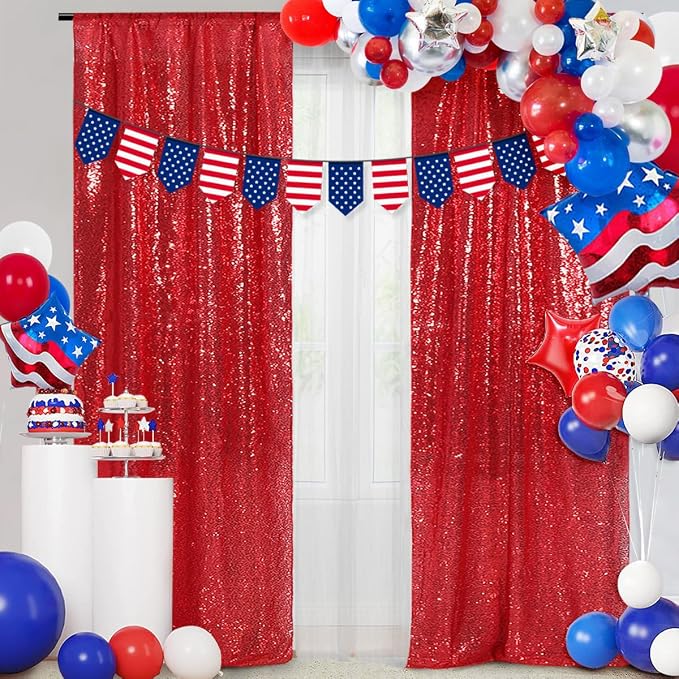 PartyDelight Red Sequin Backdrop Curtains 2x8ft 2 Panels | Sparkly 3mm sequins - Image 7