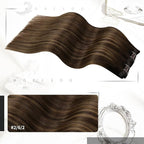 Moresoo Clip in Hair Extensions Remy Double Weft Human Hair Clip in Extensions Straight Balayage Hair Extensions Real Human Hair Clip ins Ombre Dark Brown with Chestnut Brown 7pcs/120g 18inch
