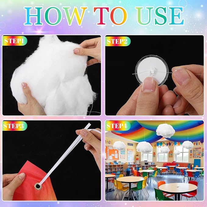 9 Pcs Rainbow Party Ceiling Decorations Kit Include 12 x 2 ft Rainbow - Image 3