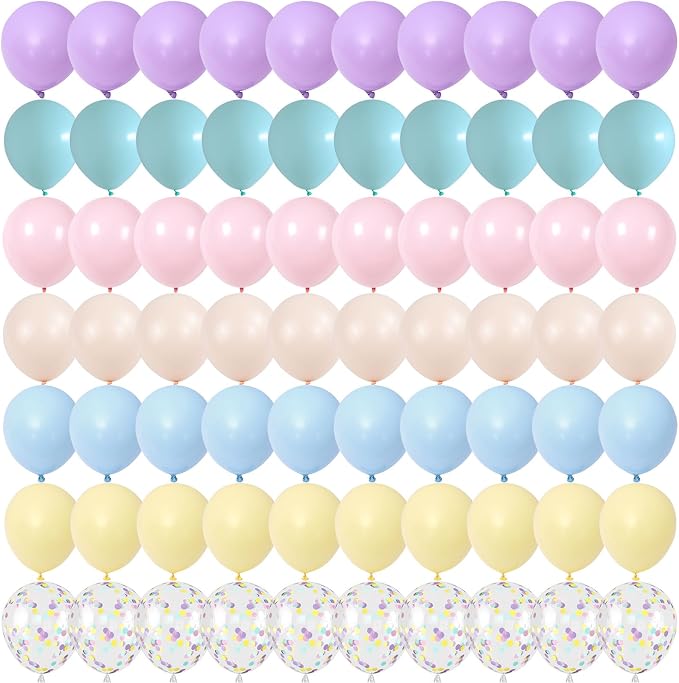 Pastel Balloons, 12 Inch Rainbow Macaron Pink Blue Teal Yellow Purple Apricot - Image 8