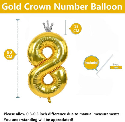 Gold Number 8 Balloon with Crown, 40 inch Gold Number Balloon 8th Birthday - Image 2