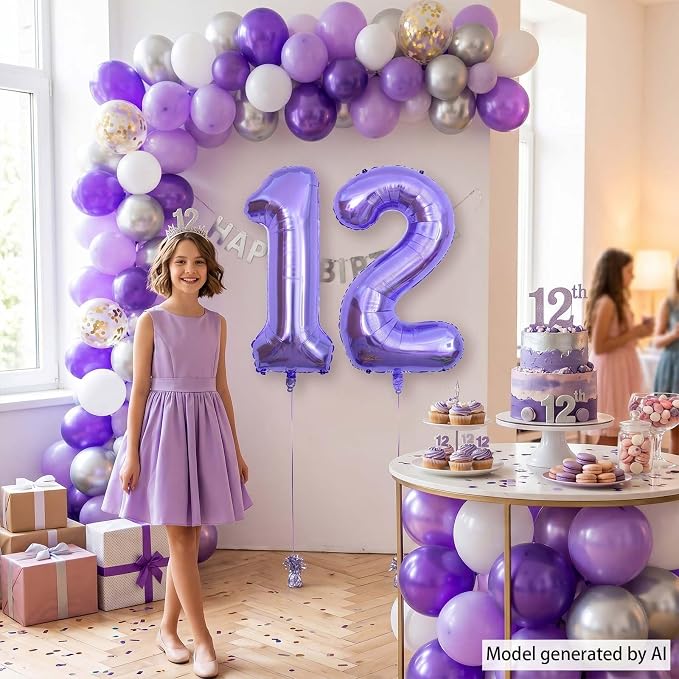 Purple Number 12 Balloon 40 Inch, Large Foil Number 12 Balloons - Image 3