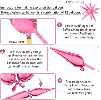 60 PCS Pink Star Balloons, 12 Point cone Explosion Star Foil Balloons - Image 3