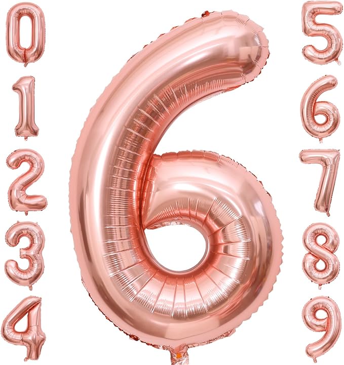 Rose Gold 6 Number Balloons, 40 Inch Big 6 Balloon Numbers Rose Gold 6 Foil by BBPOOL