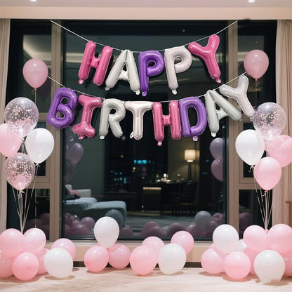 Pink Purple Happy Birthday Balloon Banner Set -16 Inch Foil Letters Balloons - Image 6