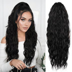 LEEONS 26 inch Drawstring ponytail Extension, Black Long Wavy pony tails hair extensions for Women - Synthetic Hairpiece Ponytail for Daily Use (Black)
