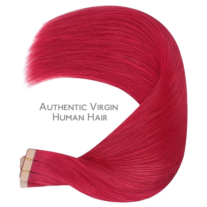 WENNALIFE Tape in Hair Extensions Human Hair, 40pcs 100g 24 inch Red Hair Extensions Real Human Hair Straight Tape in Extensions Invisible Extensions Reusable