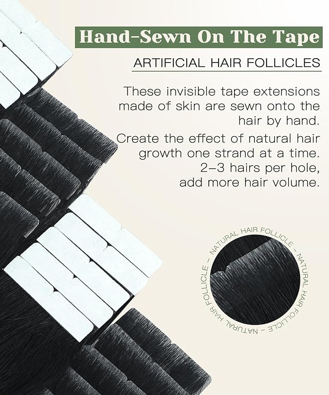 SURNEL Injected Tape in Hair Extensions 14 Inch Natural Real Human Hair Extension Jet Black Upgraded Seamless Remy Invisible Tape in Extensions 20Pcs 30g(#1,14)
