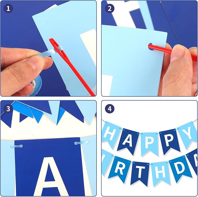 Sky Blue Happy Birthday Banner, Happy Birthday Decorations Hanging Birthday - Image 6