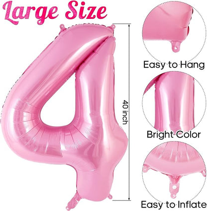 Pink Number 4 Balloon 40 Inch, Big Large Foil Helium Number Balloons, Jumbo - Image 3
