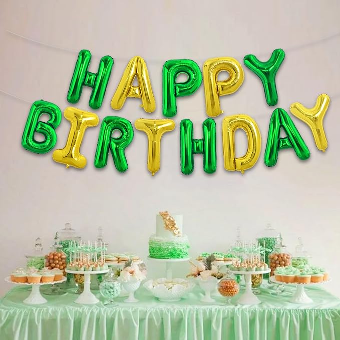 TONIFUL 16 Inch Green Gold Happy Birthday Balloons Banner Decor - Image 6