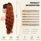 LEEONS 26 inch Drawstring ponytail Extension, Long Wavy pony tails hair extensions for Women - Synthetic Hairpiece Ponytail for Daily Use (Copper Brown)