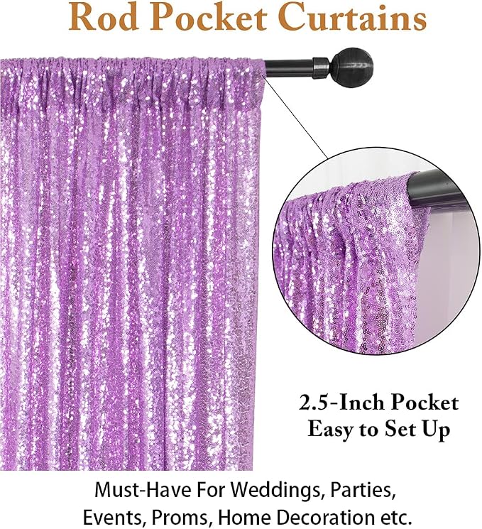 ShinyBeauty Sequin Curtains 2 Panels Sparkling Lavender Glitter Photo Backdrop - Image 4