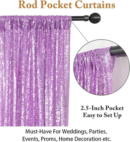 ShinyBeauty Sequin Curtains 2 Panels Sparkling Lavender Glitter Photo Backdrop - Image 4