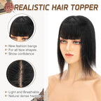 Rich Choices Real Human Hair Topper With Bang - 100% Remy Hair for Women With Thinning Hair - Clip in Silk Base 12 Inch #1 Jet Black