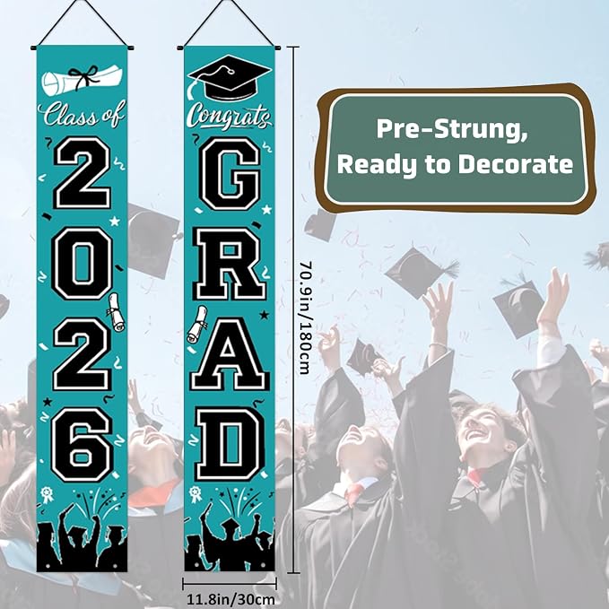 Graduation Banner Class of 2026, Teal Graduation Decorations 2026 Porch Banner - Image 3