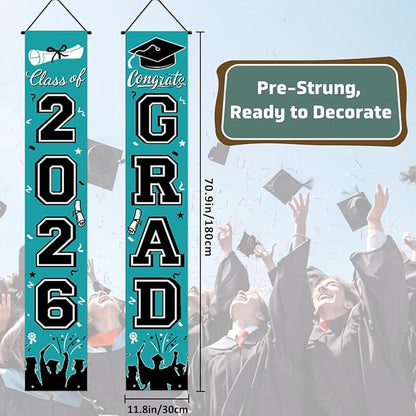 Graduation Banner Class of 2026, Teal Graduation Decorations 2026 Porch Banner - Image 3
