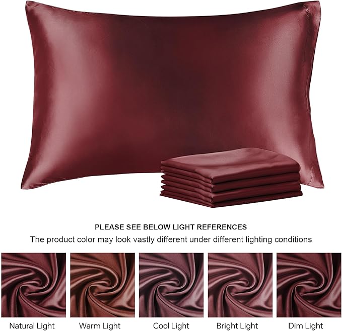 BEDELITE Satin Pillowcase for Hair and Skin, Super Soft Similar to Silk Pillow Cases 4 Pack with Envelope Closure, Cooling Pillowcases for Women Men (20"x30" Queen Size, Burgundy)