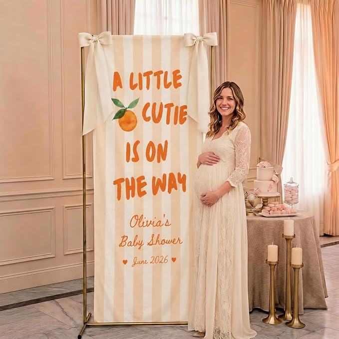 Personalized A Little Cutie Baby Shower Fabric Sign Hello Baby Backdrop | - Image 2