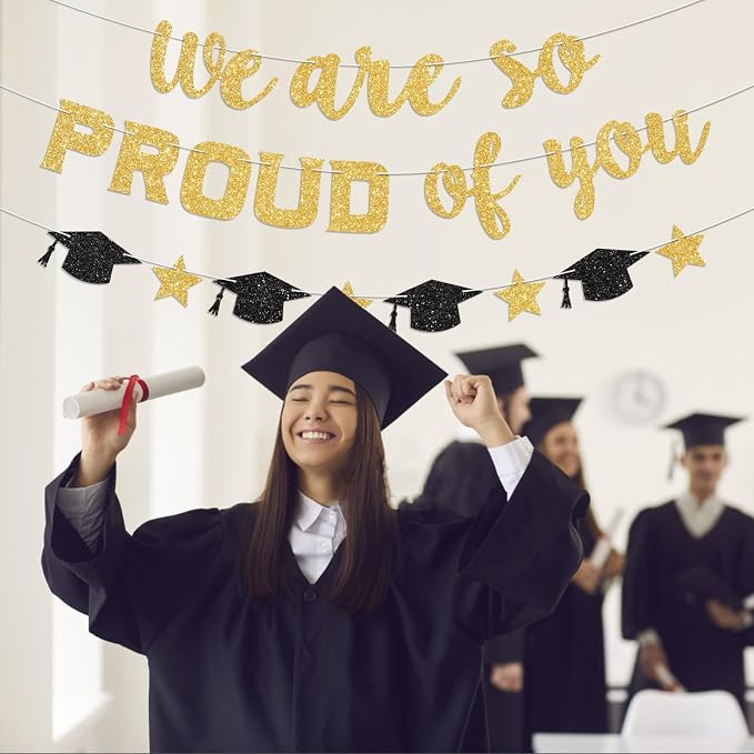 We Are So Proud of You Banner Prestrung Gold Graduation Banner Graduation - Image 5