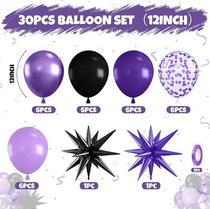 Purple and Black Balloons, 12 Inch Metallic Purple Dark Light Purple Black - Image 2
