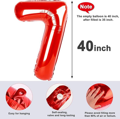 7 Balloon Numbers Birthday Decorations, 40In Red Balloons - Image 5