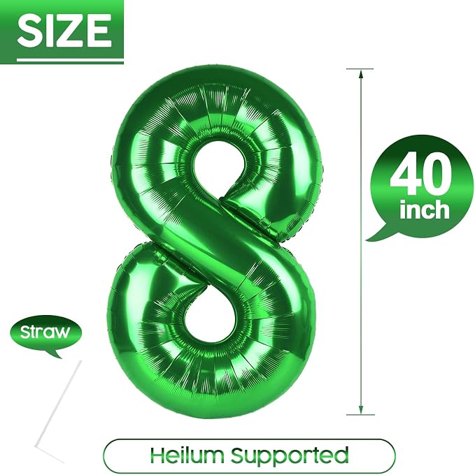 8 Balloon - Green Birthday Number Balloons, 40 Inch Decorations Men Women | - Image 5