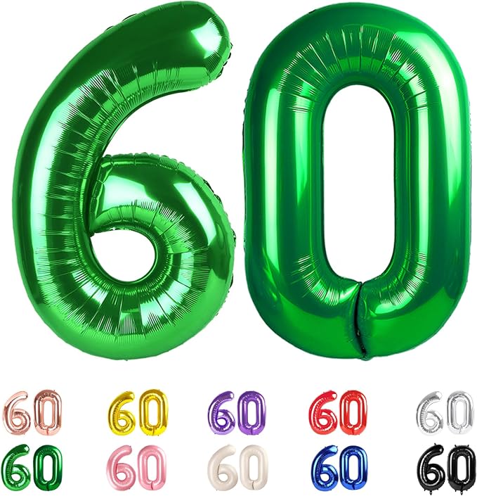 60 Balloons Number for 60th Birthday Decorations Women Men, Dark Green | 40In by Mluchee