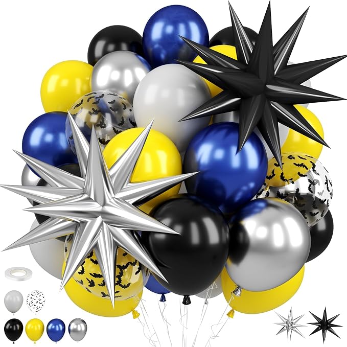 Black and Yellow Balloons, 12 Inch Black Yellow Gray Blue Silver Balloons by FunHot