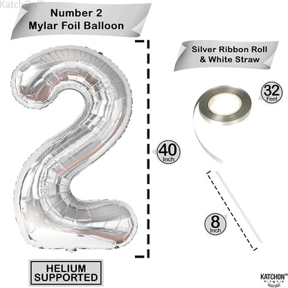 KatchOn Silver Number 2 Balloon 40 Inch 2nd Birthday Decorations - Image 2
